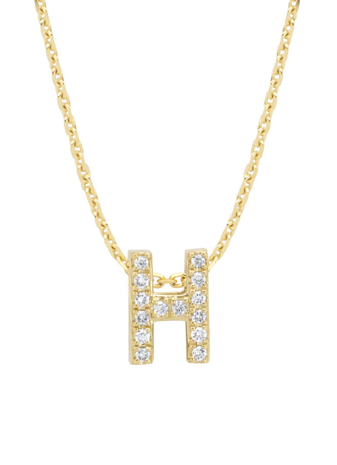 Geelgouden hanger H, 0.05 ct diamant, Alphabet