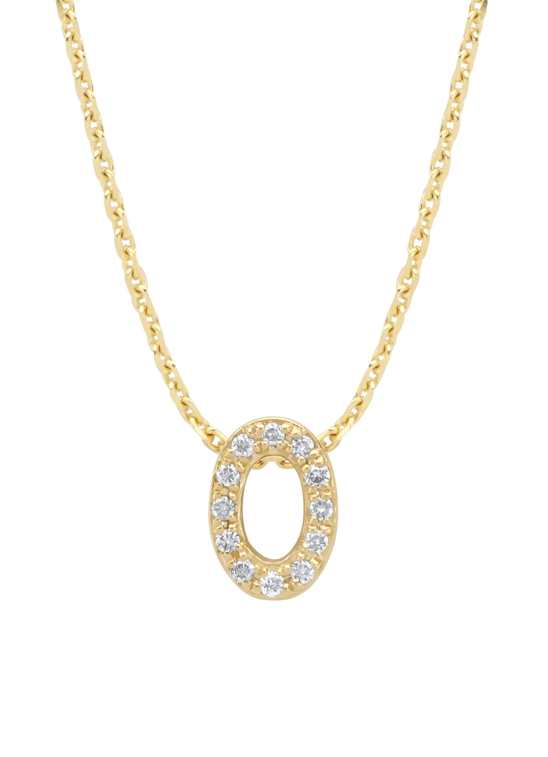Geelgouden hanger O, 0.05 ct diamant, Alphabet