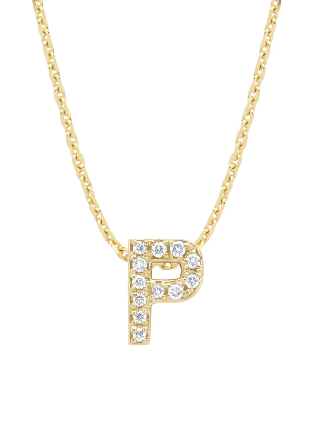 Geelgouden hanger P, 0.05 ct diamant, Alphabet