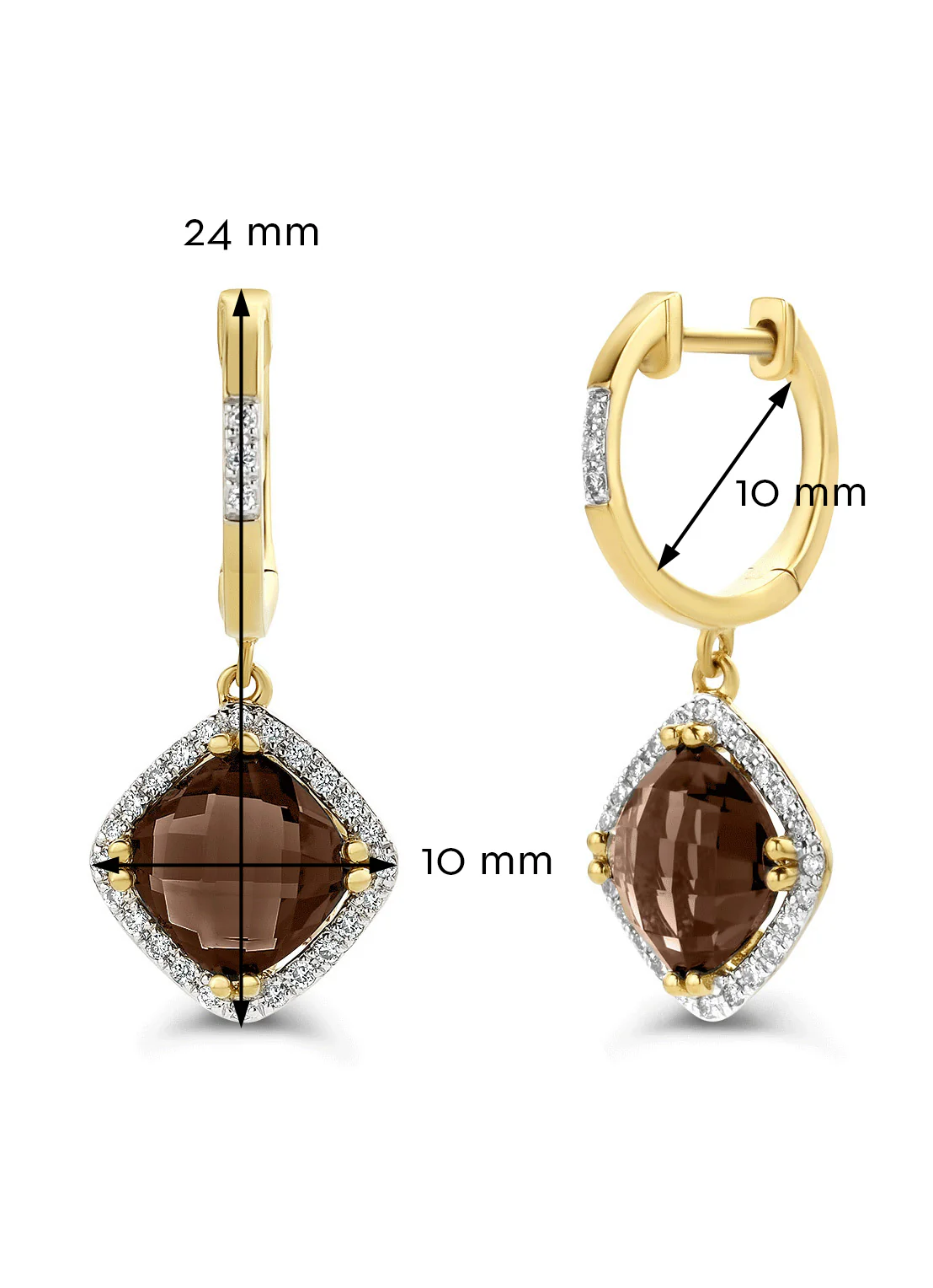 Geelgouden oorsieraden, 2.94 ct rookkwarts, Fiësta - Image 3