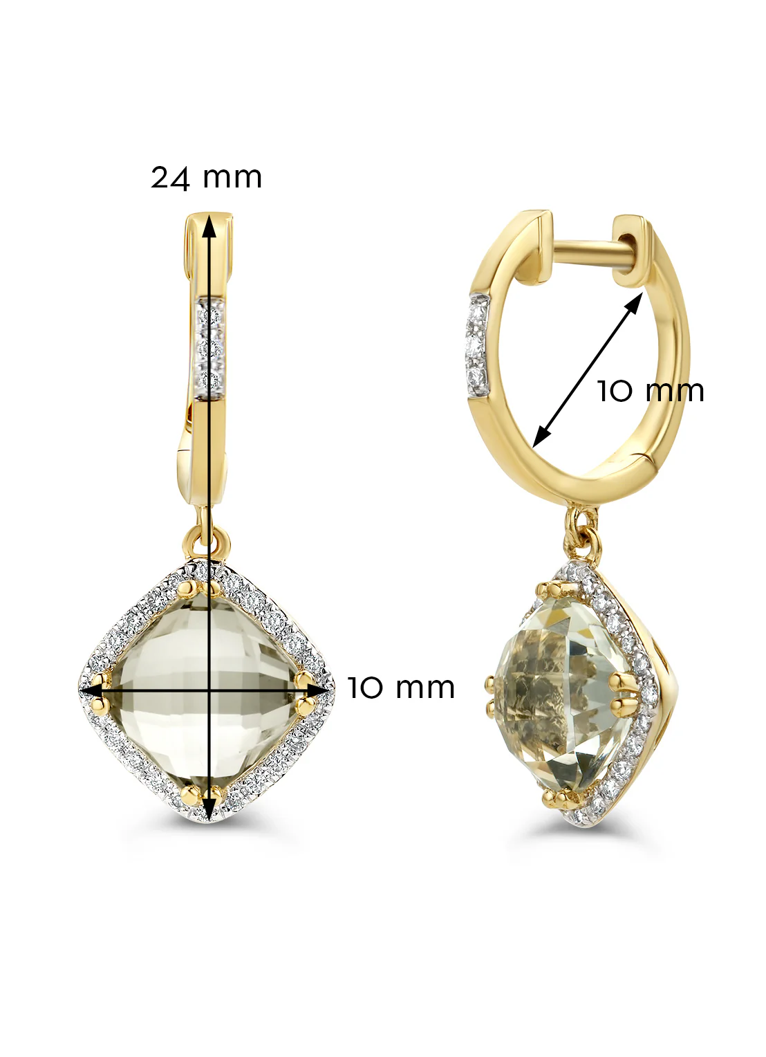 Geelgouden oorsieraden, 3.26 ct groene amethist, Fiësta - Image 3