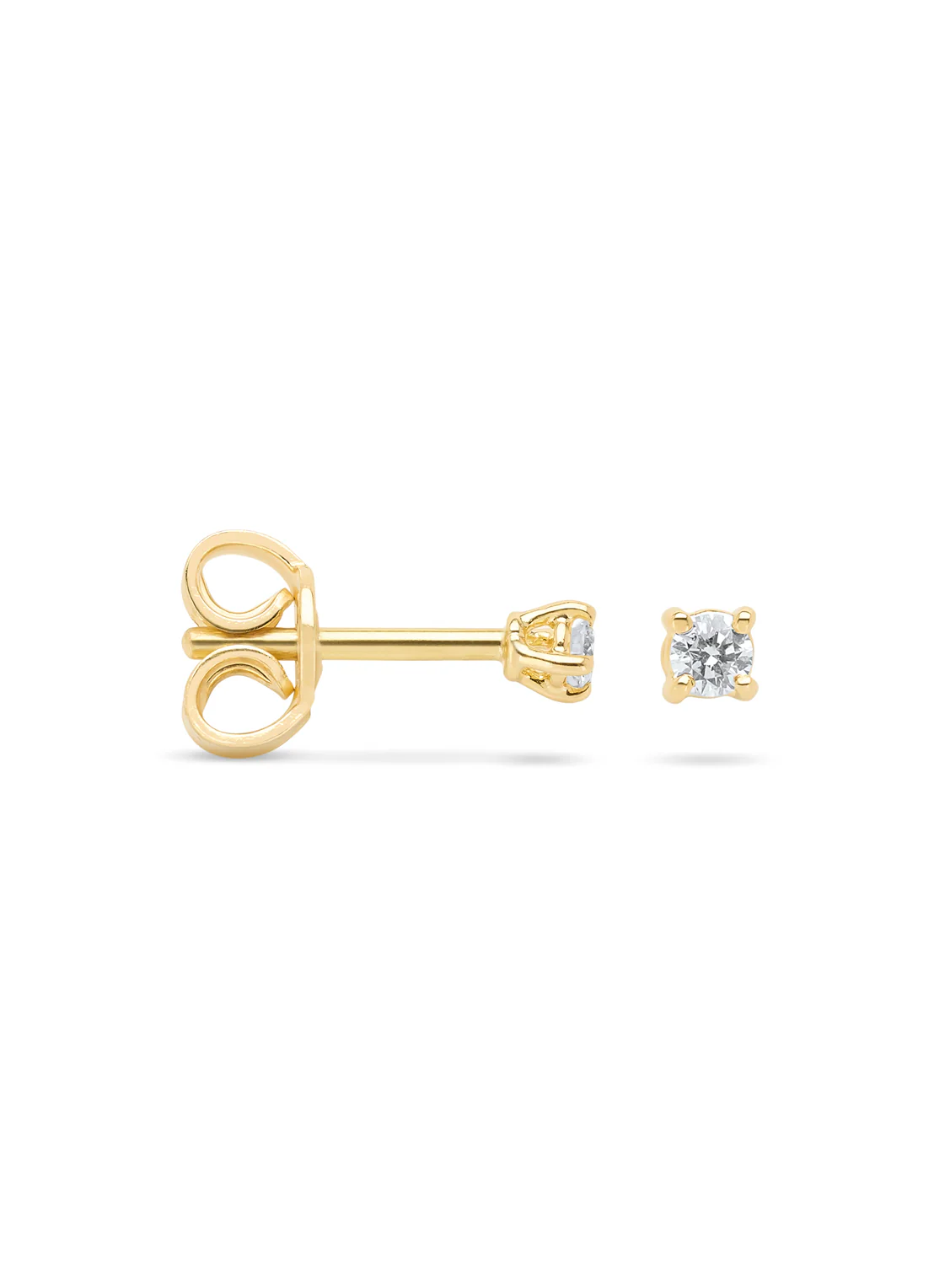 Geelgouden solitair oorstekers, 0.06 ct diamant, Groeibriljant