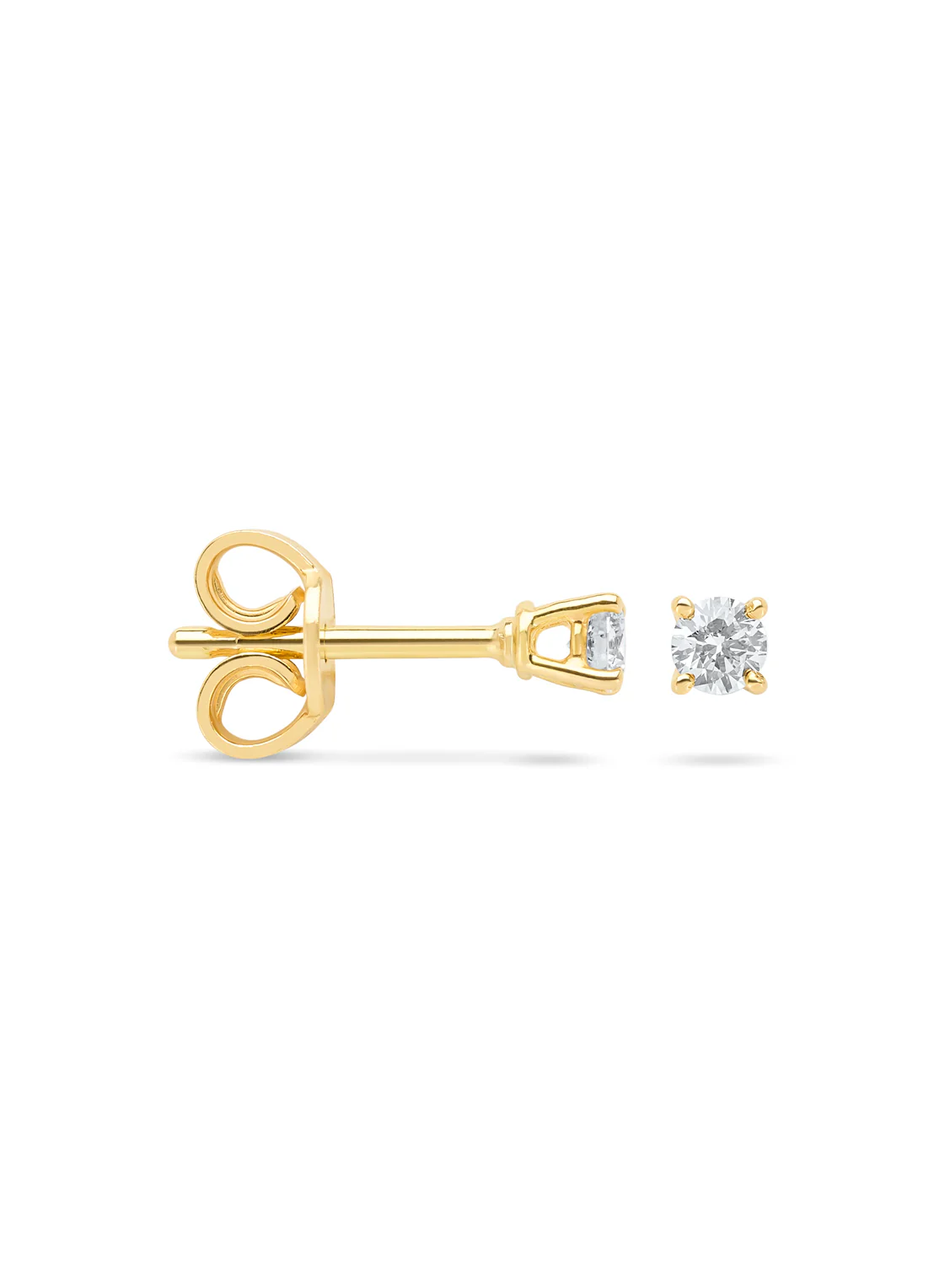 Geelgouden solitair oorstekers, 0.14 ct diamant, Groeibriljant