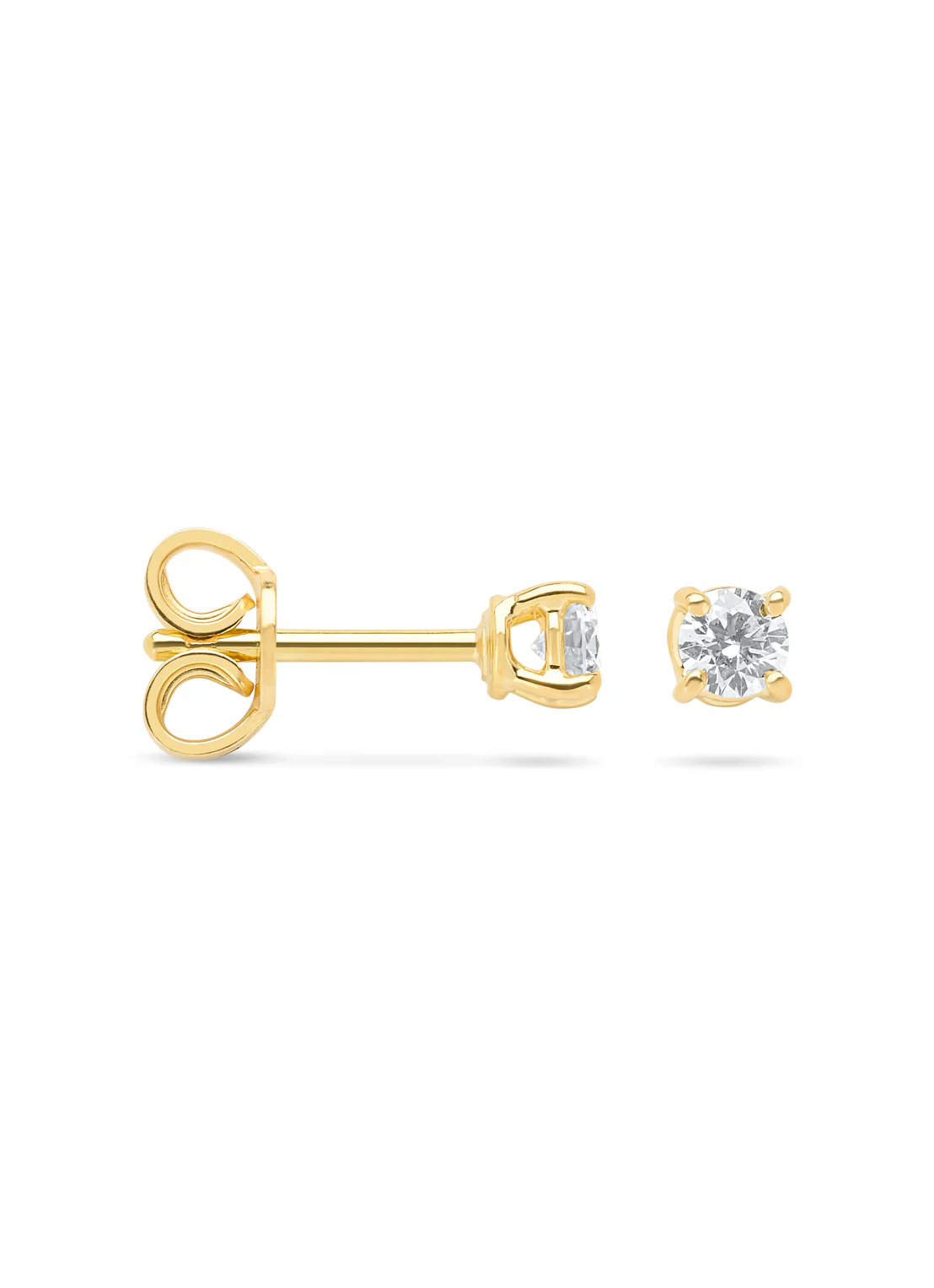 Geelgouden solitair oorstekers, 0.30 ct diamant, Groeibriljant