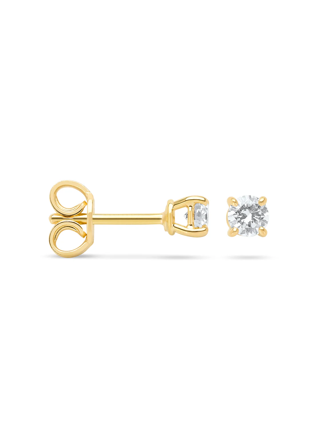 Geelgouden solitair oorstekers, 0.32 ct diamant, Groeibriljant