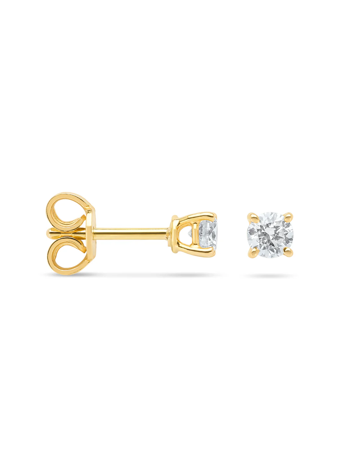 Geelgouden solitair oorstekers, 0.42 ct diamant, Groeibriljant