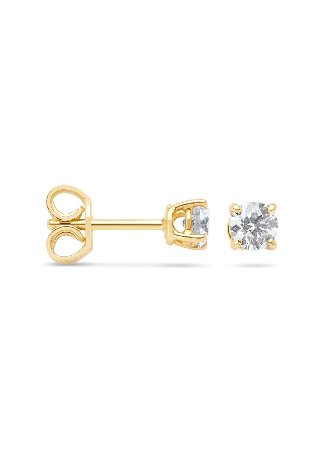 Geelgouden solitair oorstekers, 0.44 ct diamant, Groeibriljant