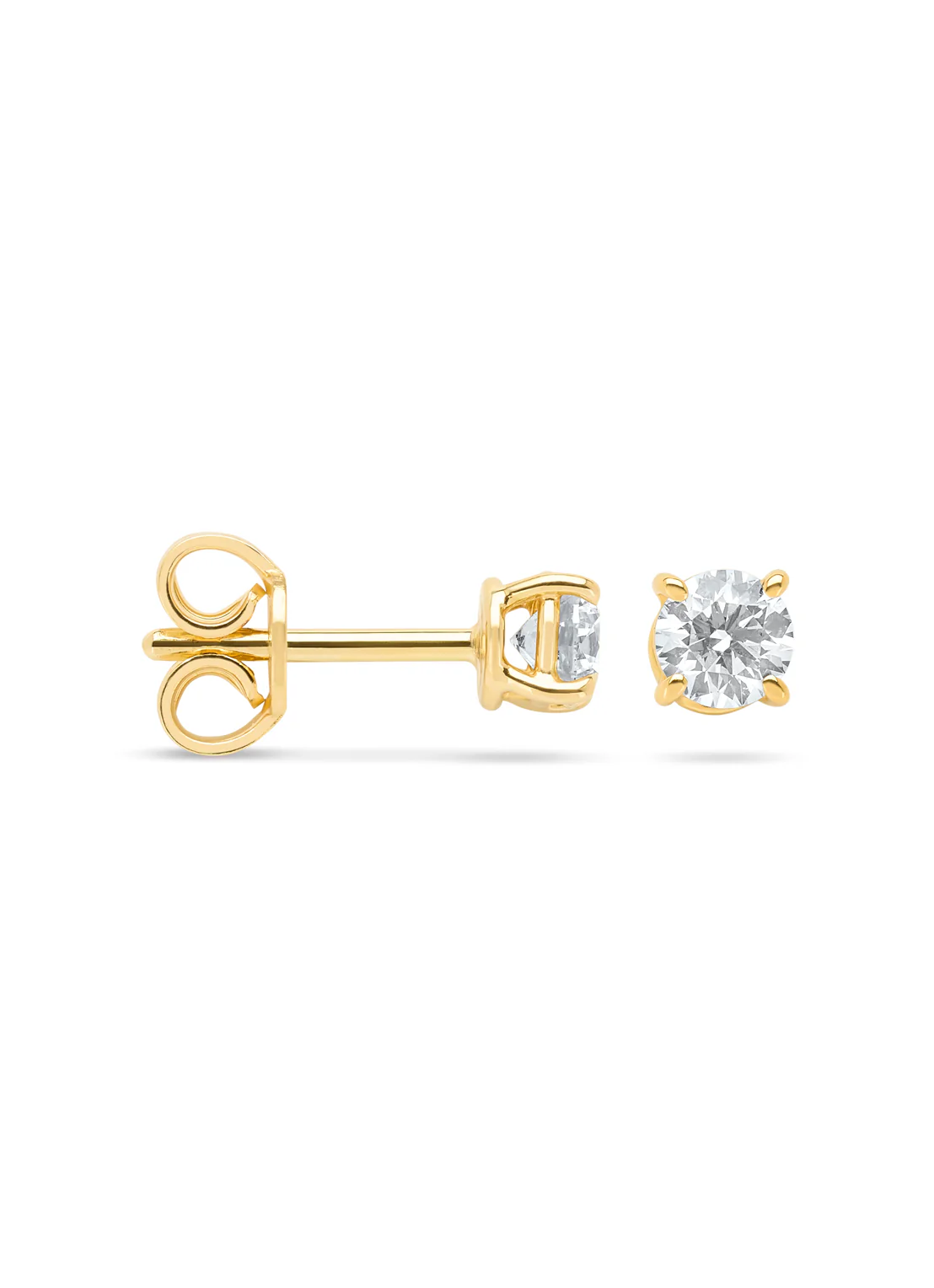 Geelgouden solitair oorstekers, 0.50 ct diamant, Groeibriljant