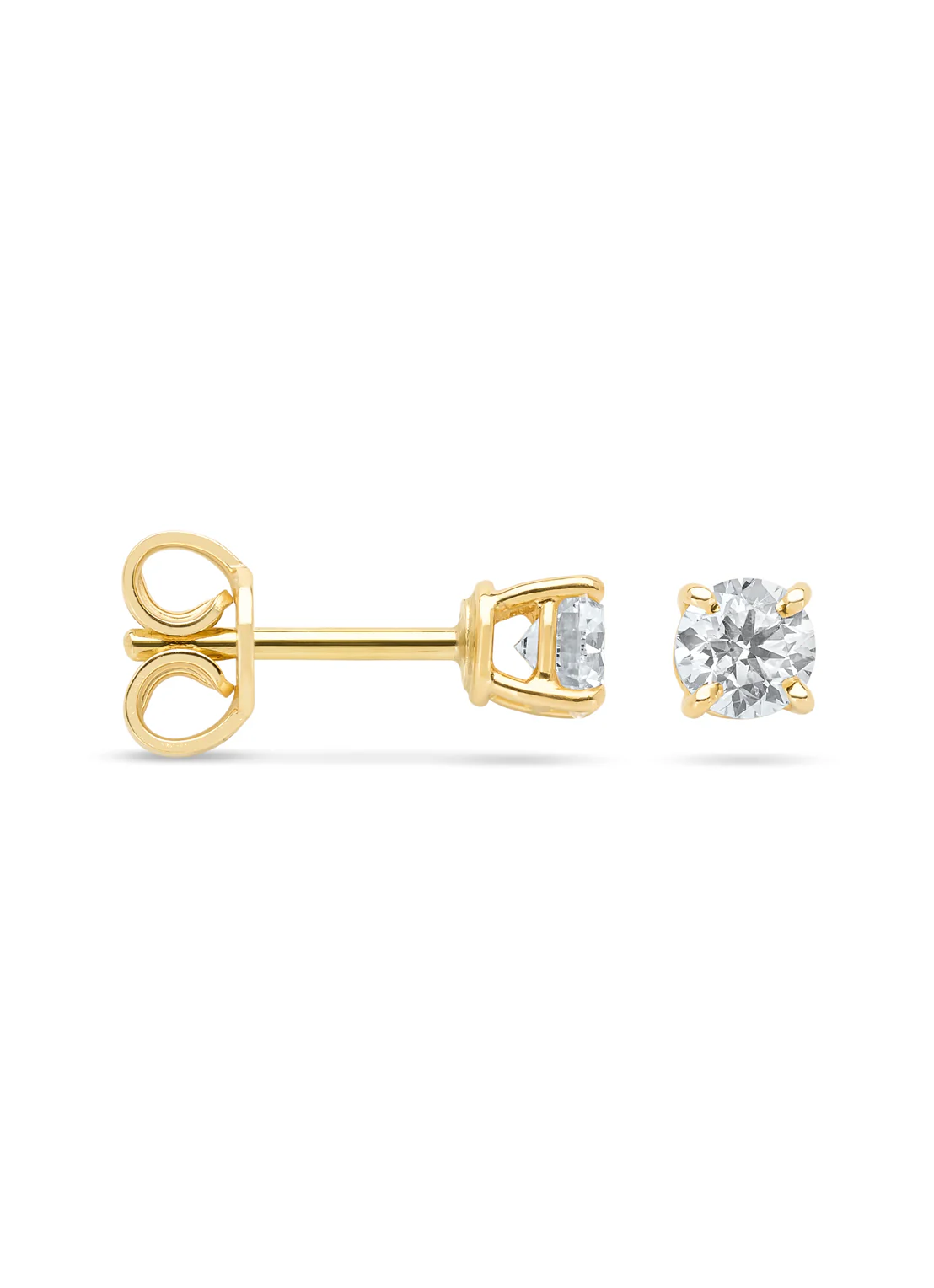 Geelgouden solitair oorstekers, 0.60 ct diamant, Groeibriljant