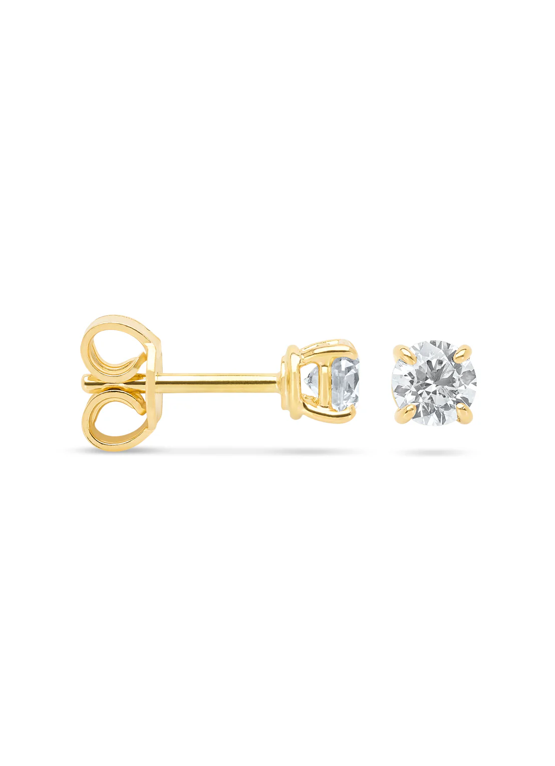 Geelgouden solitair oorstekers, 0.66 ct diamant, Groeibriljant
