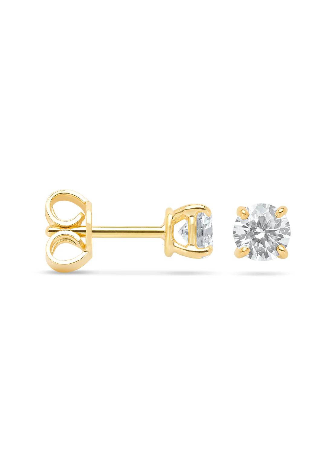 Geelgouden solitair oorstekers, 0.76 ct diamant, Groeibriljant