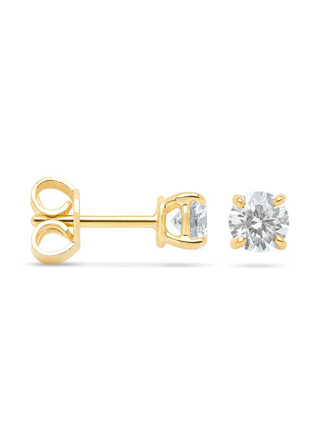 Geelgouden solitair oorstekers, 0.78 ct diamant, Groeibriljant
