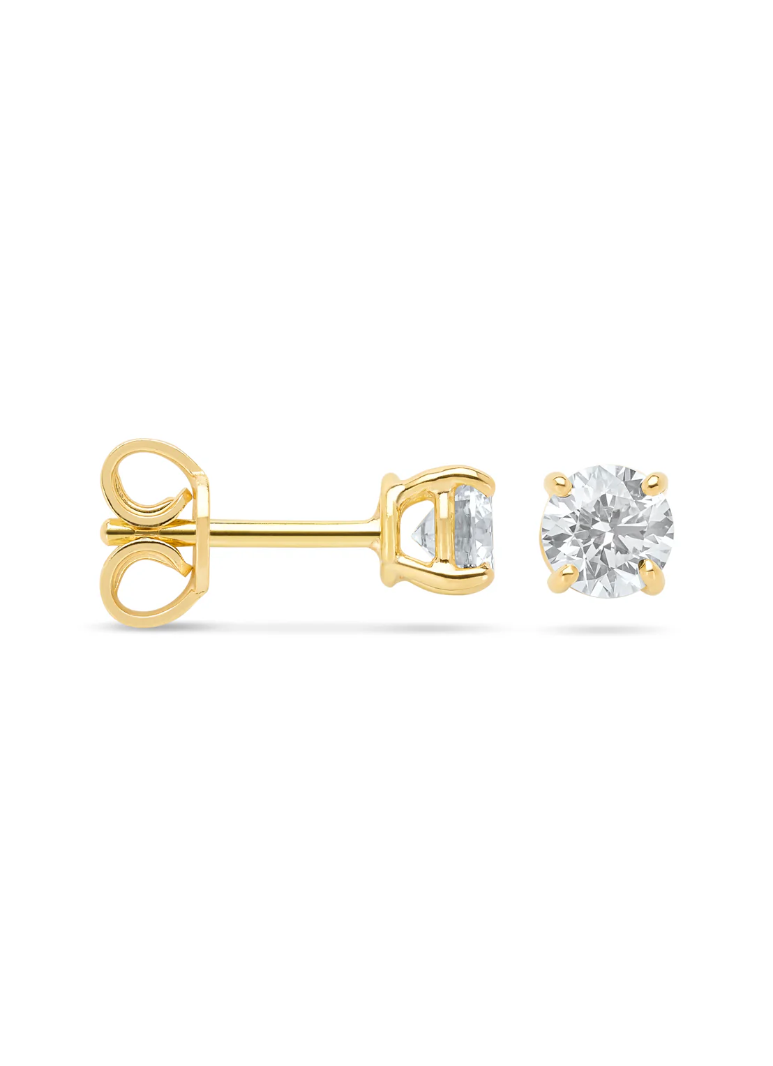 Geelgouden solitair oorstekers, 0.80 ct diamant, Groeibriljant