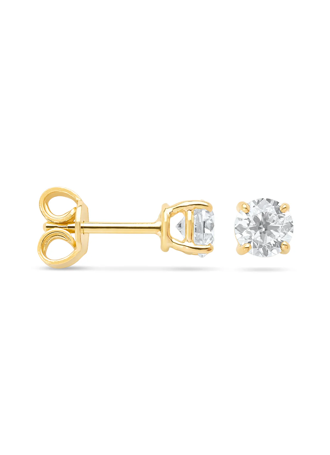 Geelgouden solitair oorstekers, 1.00 ct diamant, Groeibriljant