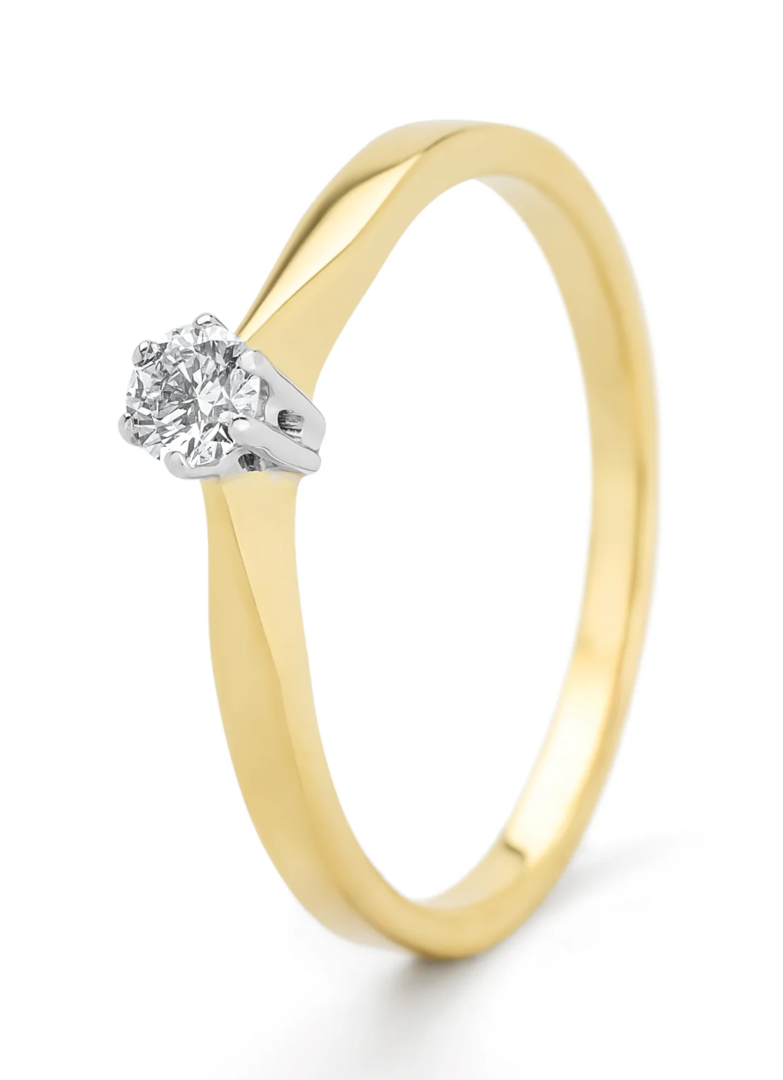 Geelgouden solitairring, 0.13 ct diamant, Groeibriljant