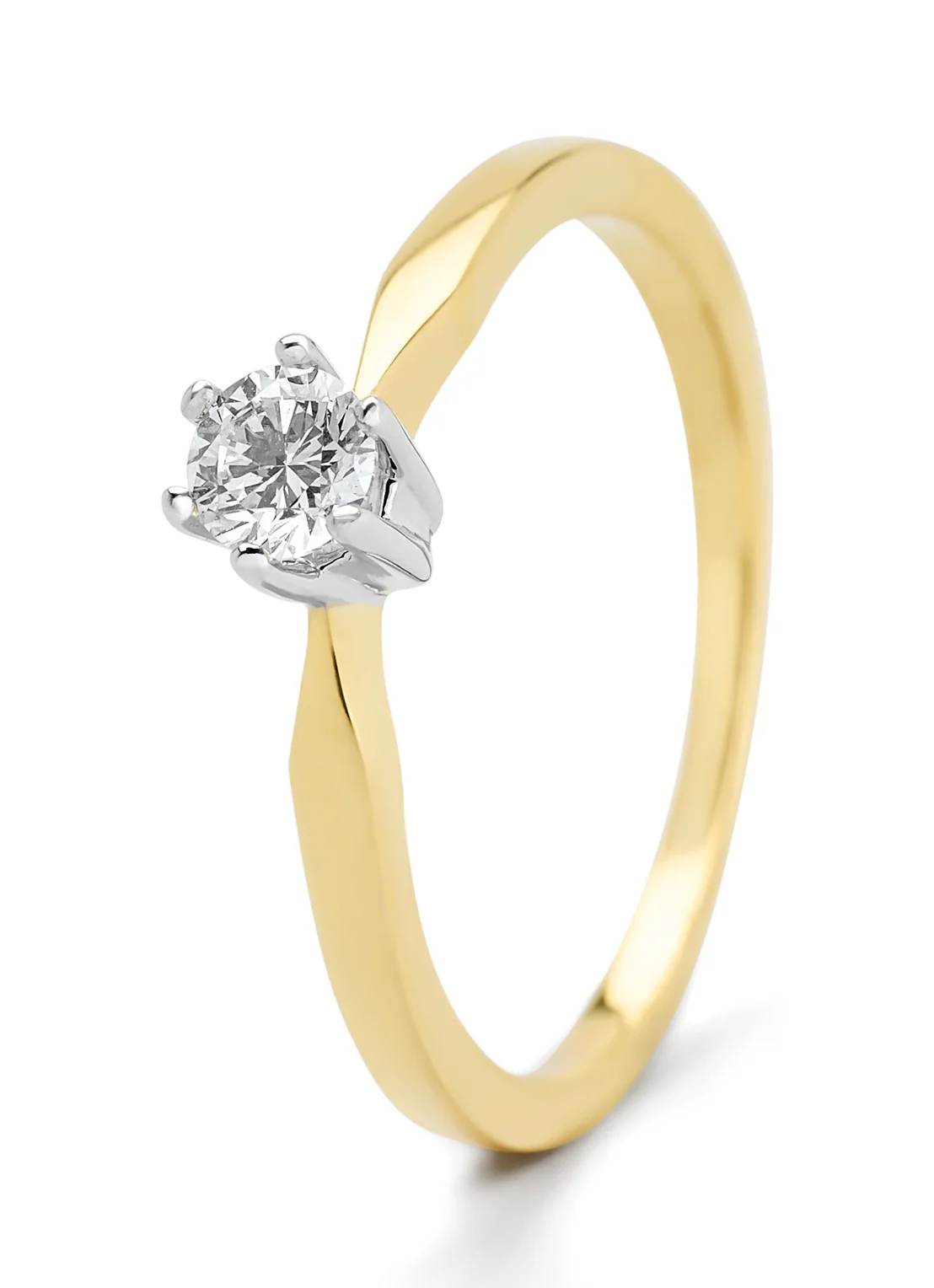 Geelgouden solitairring, 0.21 ct diamant, Groeibriljant