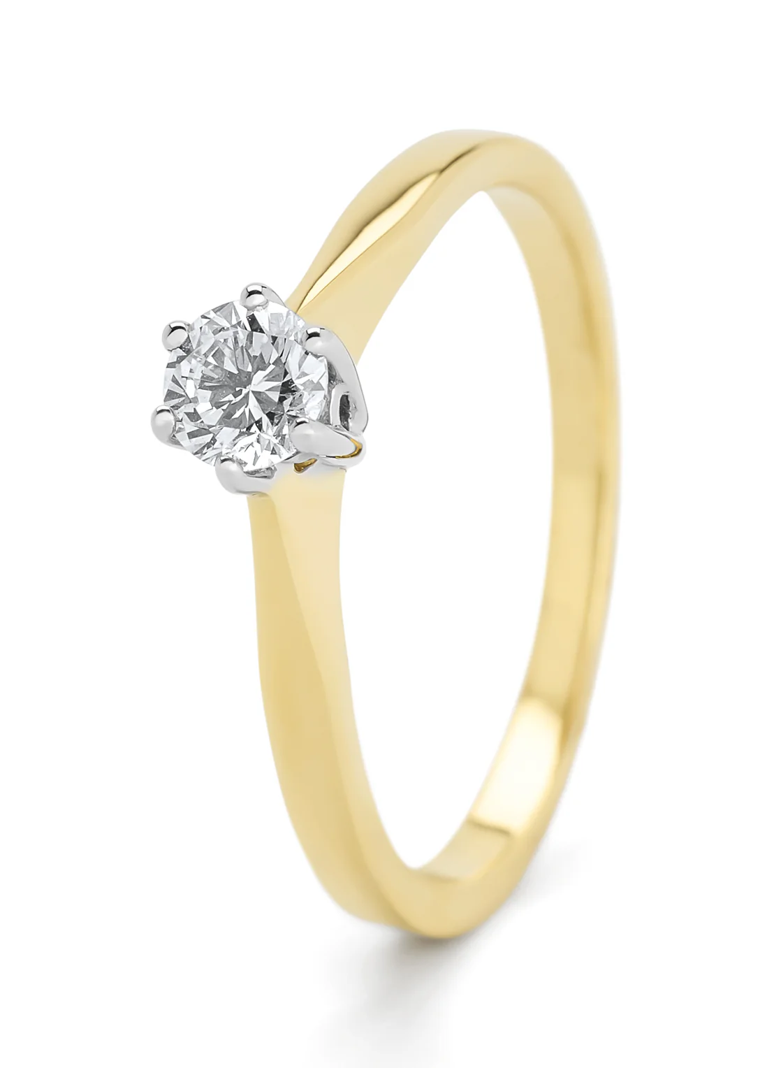 Geelgouden solitairring, 0.28 ct diamant, Groeibriljant