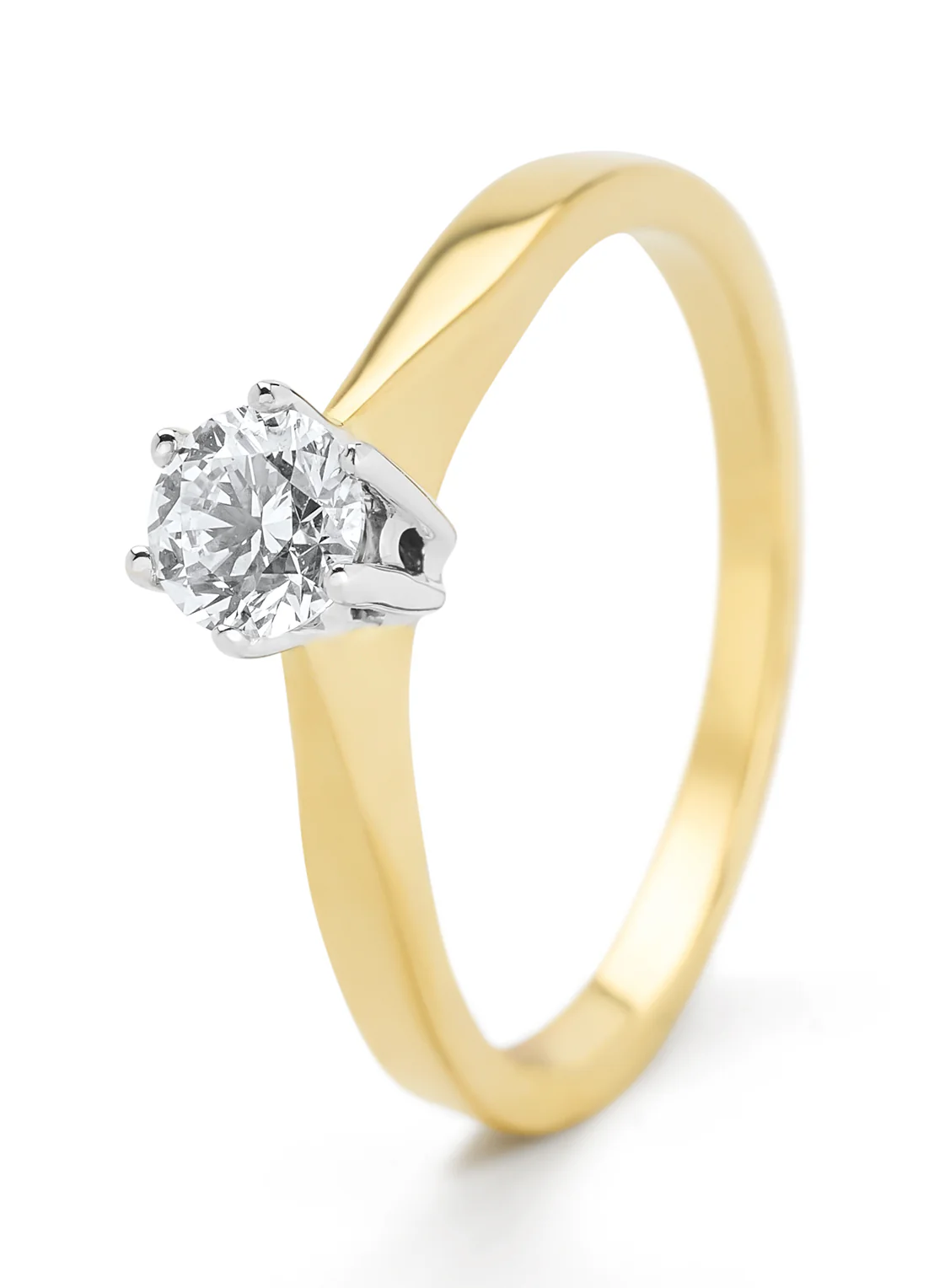Geelgouden solitairring, 0.34 ct diamant, Groeibriljant
