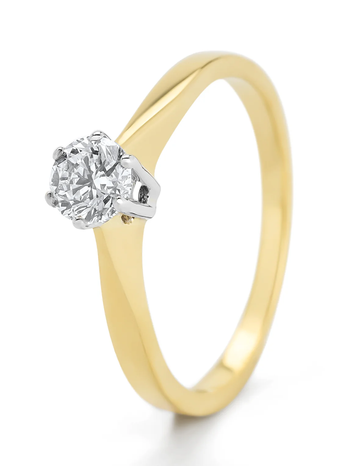 Geelgouden solitairring, 0.43 ct diamant, Groeibriljant