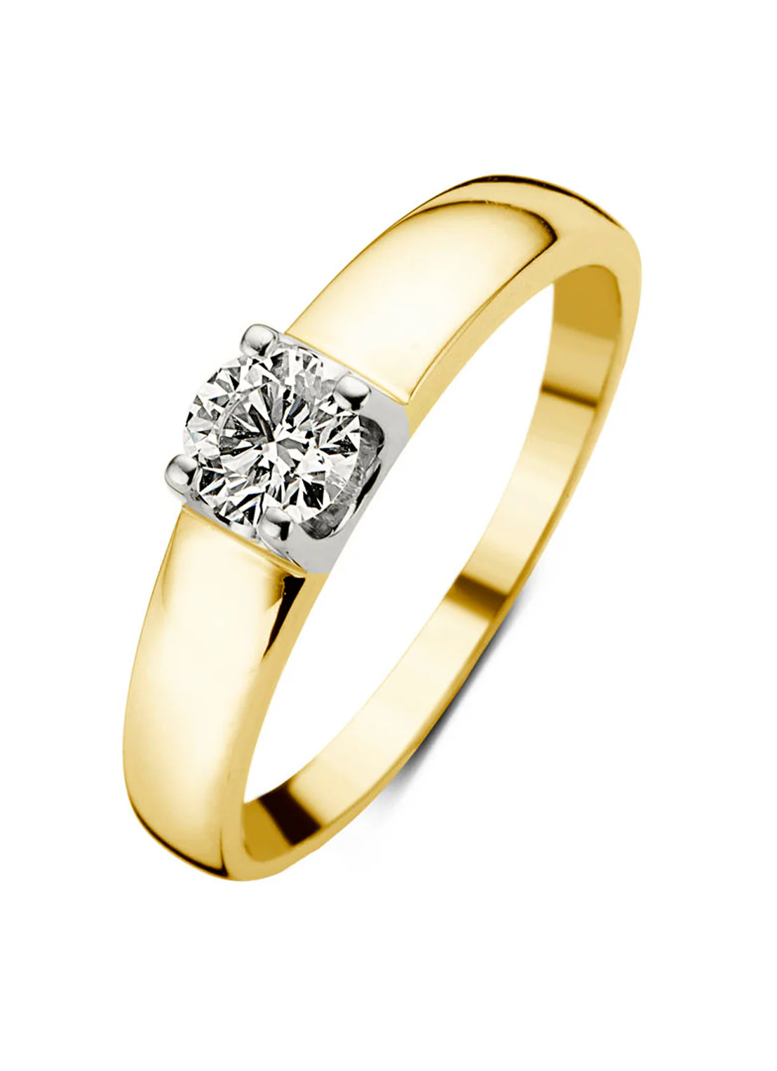 Geelgouden solitairring, 0.46 ct diamant, Groeibriljant