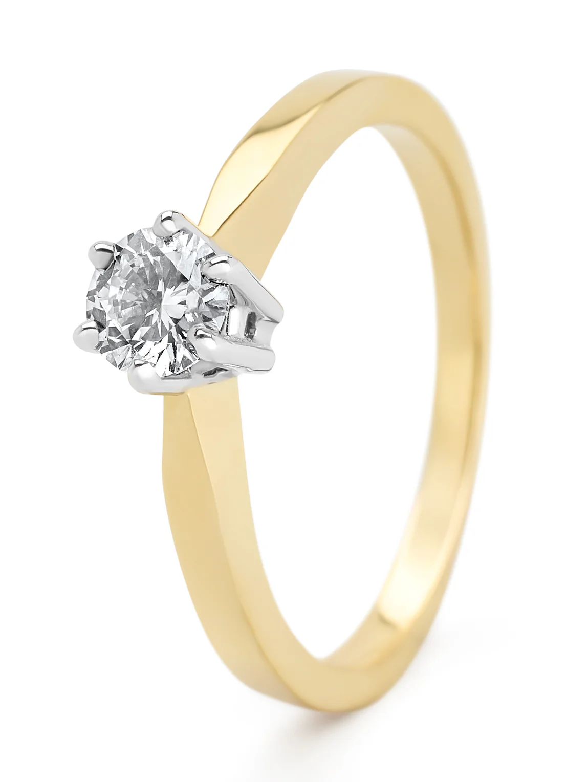 Geelgouden solitairring, 0.47 ct diamant, Groeibriljant