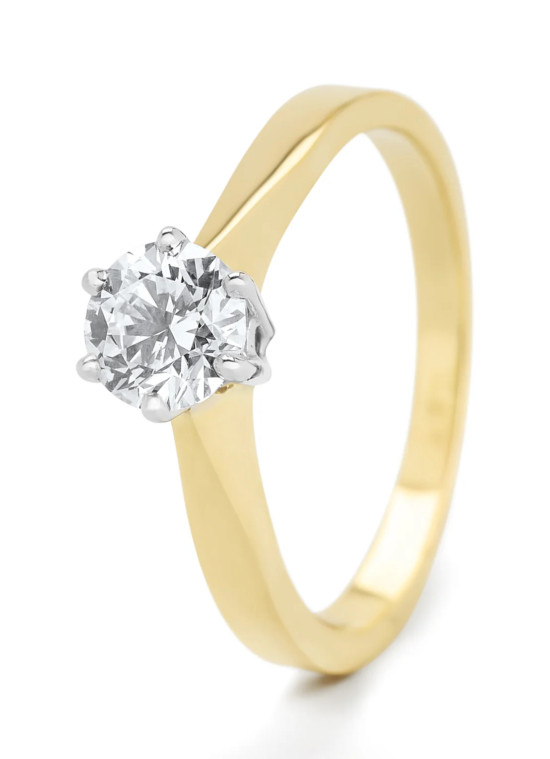 Geelgouden solitairring, 0.75 ct diamant, Groeibriljant
