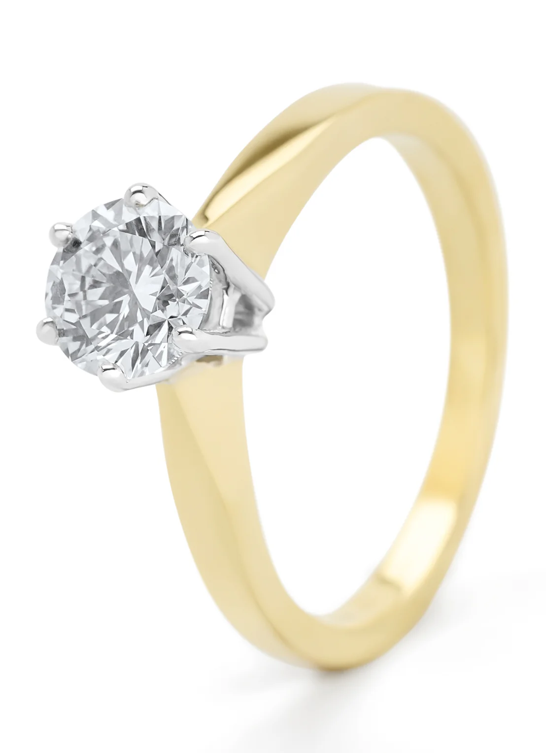 Geelgouden solitairring, 1.00 ct diamant, Groeibriljant