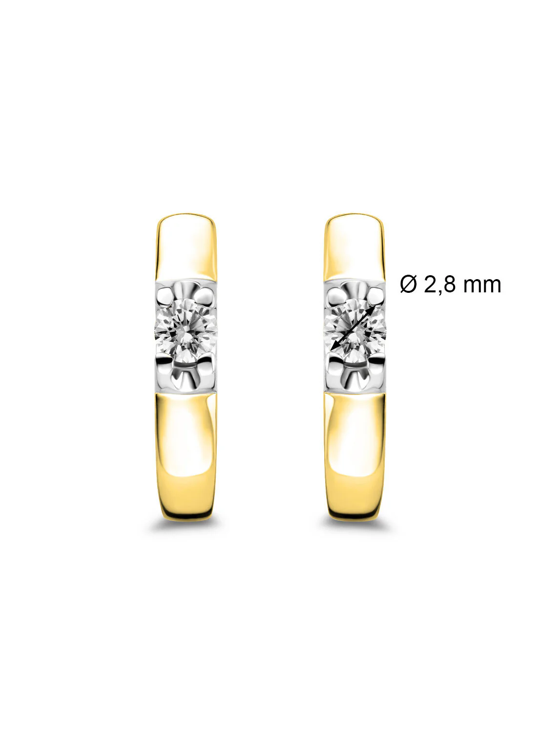 Gouden solitair oorstekers, 0.16 ct diamant, Groeibriljant - Image 2