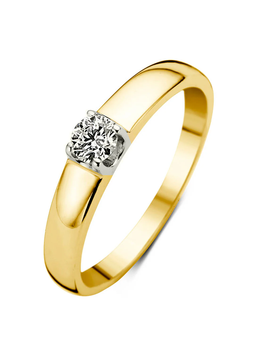 Geelgouden solitairring, 0.25 ct diamant, Groeibriljant