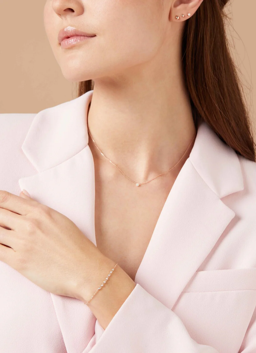 Roségouden oorsieraden, 0.06 ct diamant, Joy - Image 3