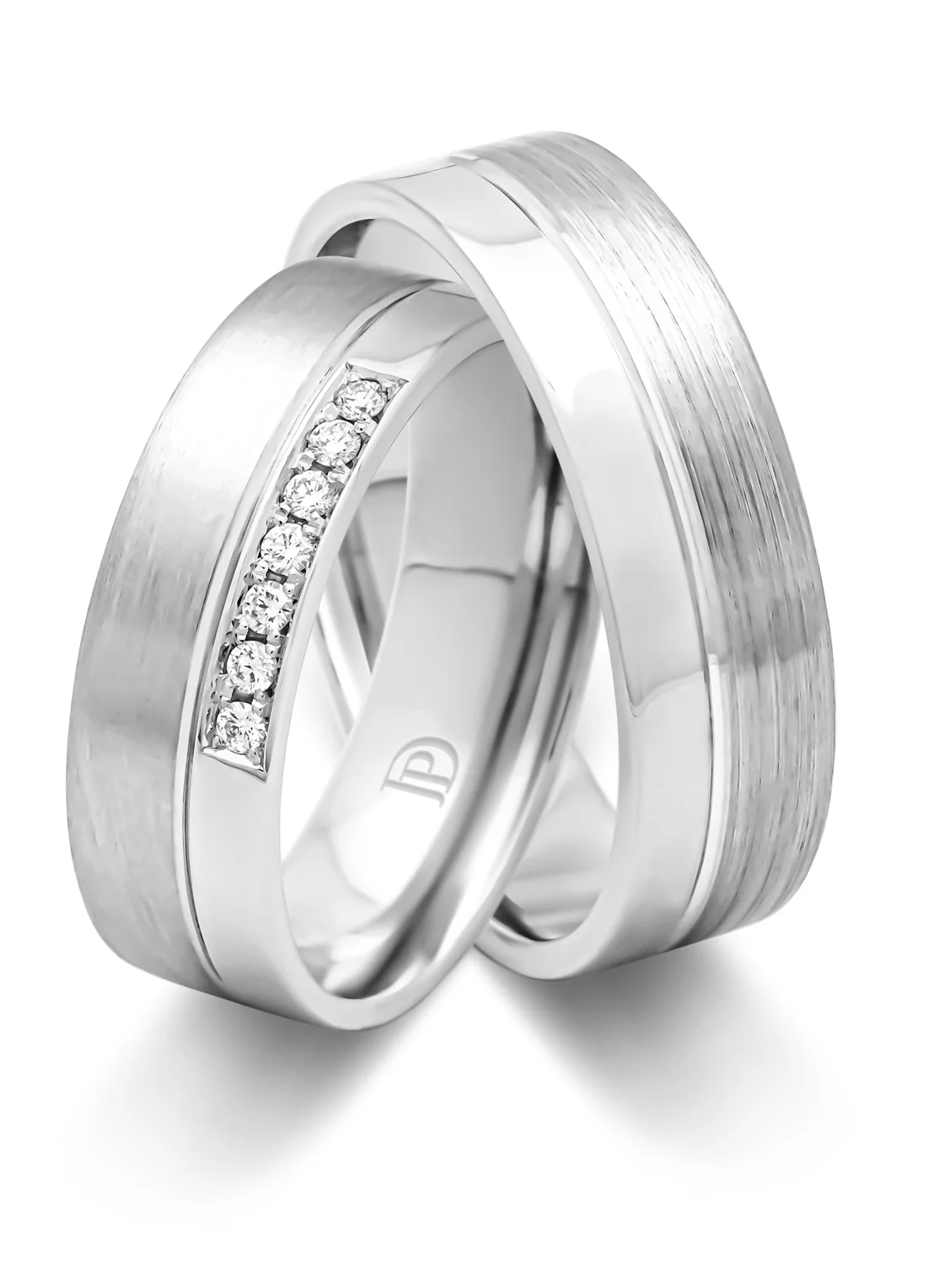Witgouden 14 kt trouwring, 0.07ct diamant, Wedding - Image 3