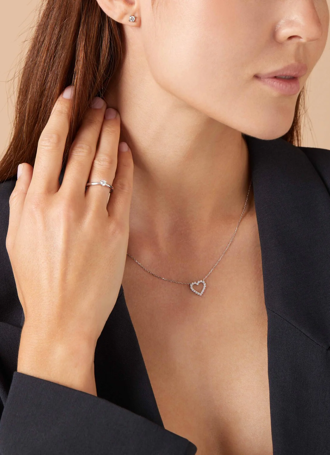Witgouden collier, 0.25 ct diamant, Hearts & Arrows - Image 2