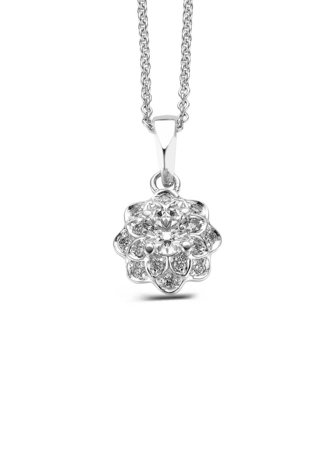 Witgouden hanger, 0.43 ct diamant, Hearts & Arrows