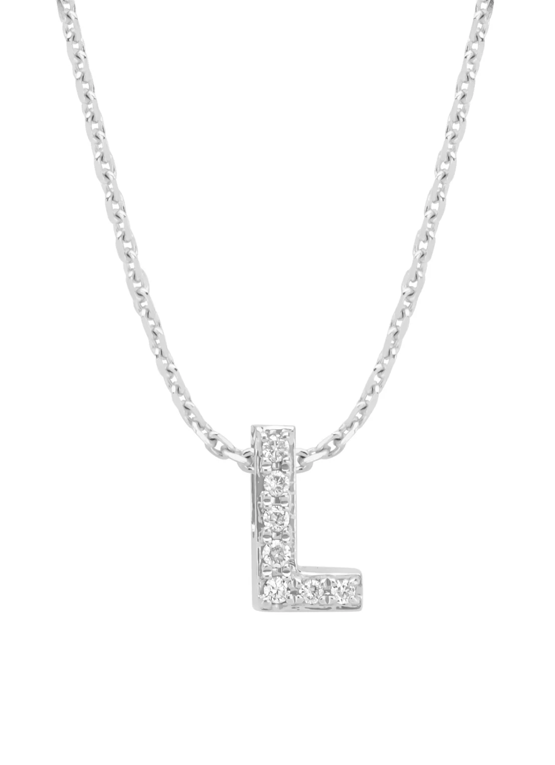 Witgouden hanger L, 0.03 ct diamant, Alphabet