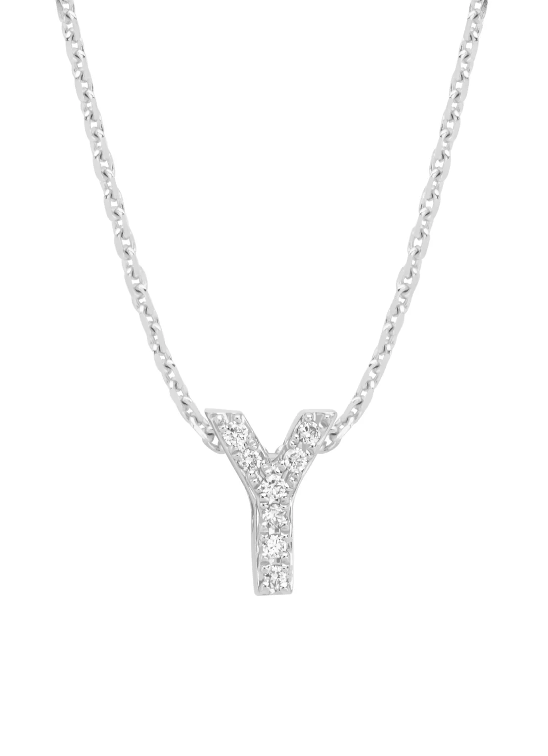 Witgouden hanger Y, 0.03 ct diamant, Alphabet