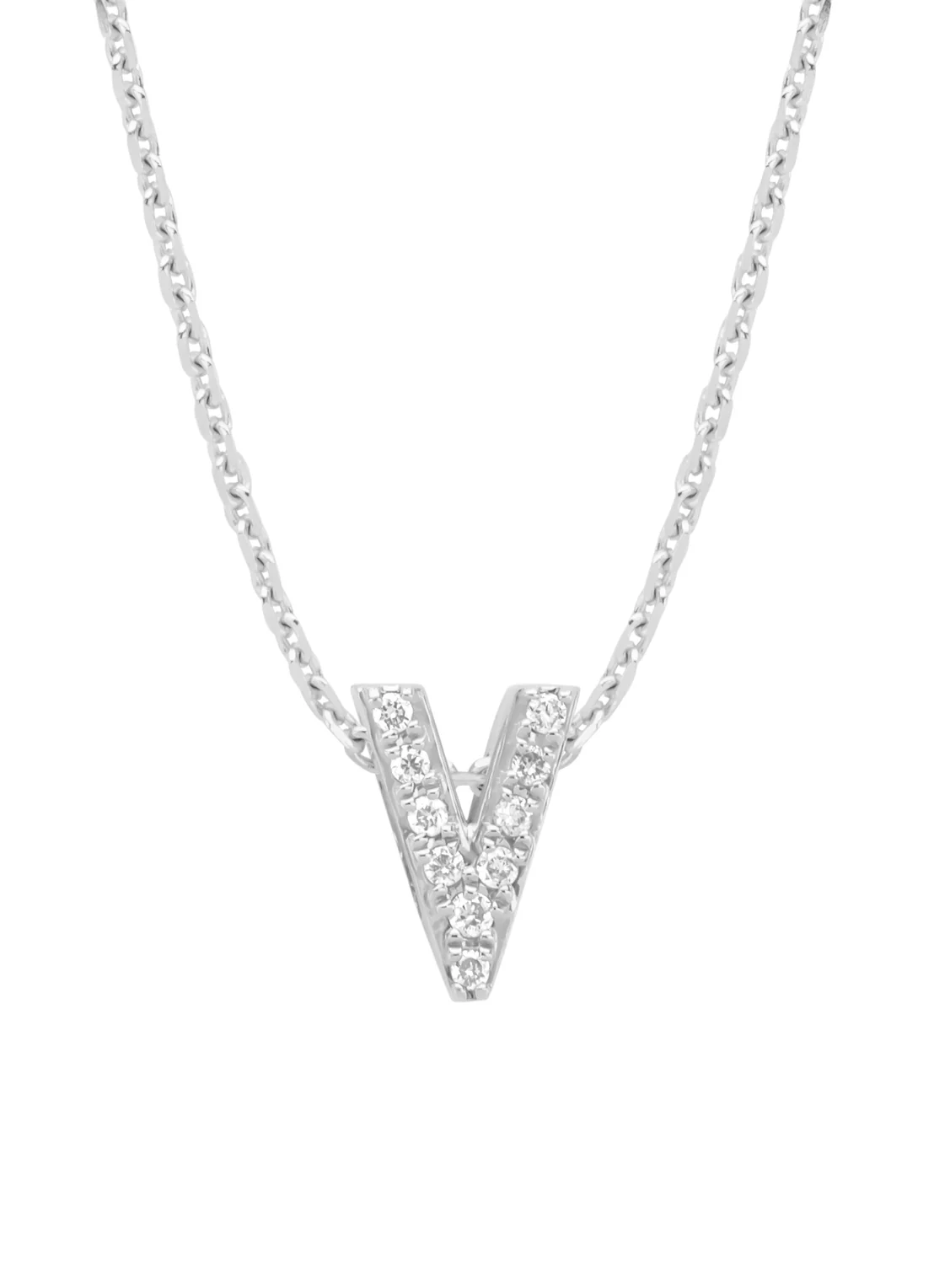 Witgouden hanger V, 0.04 ct diamant, Alphabet