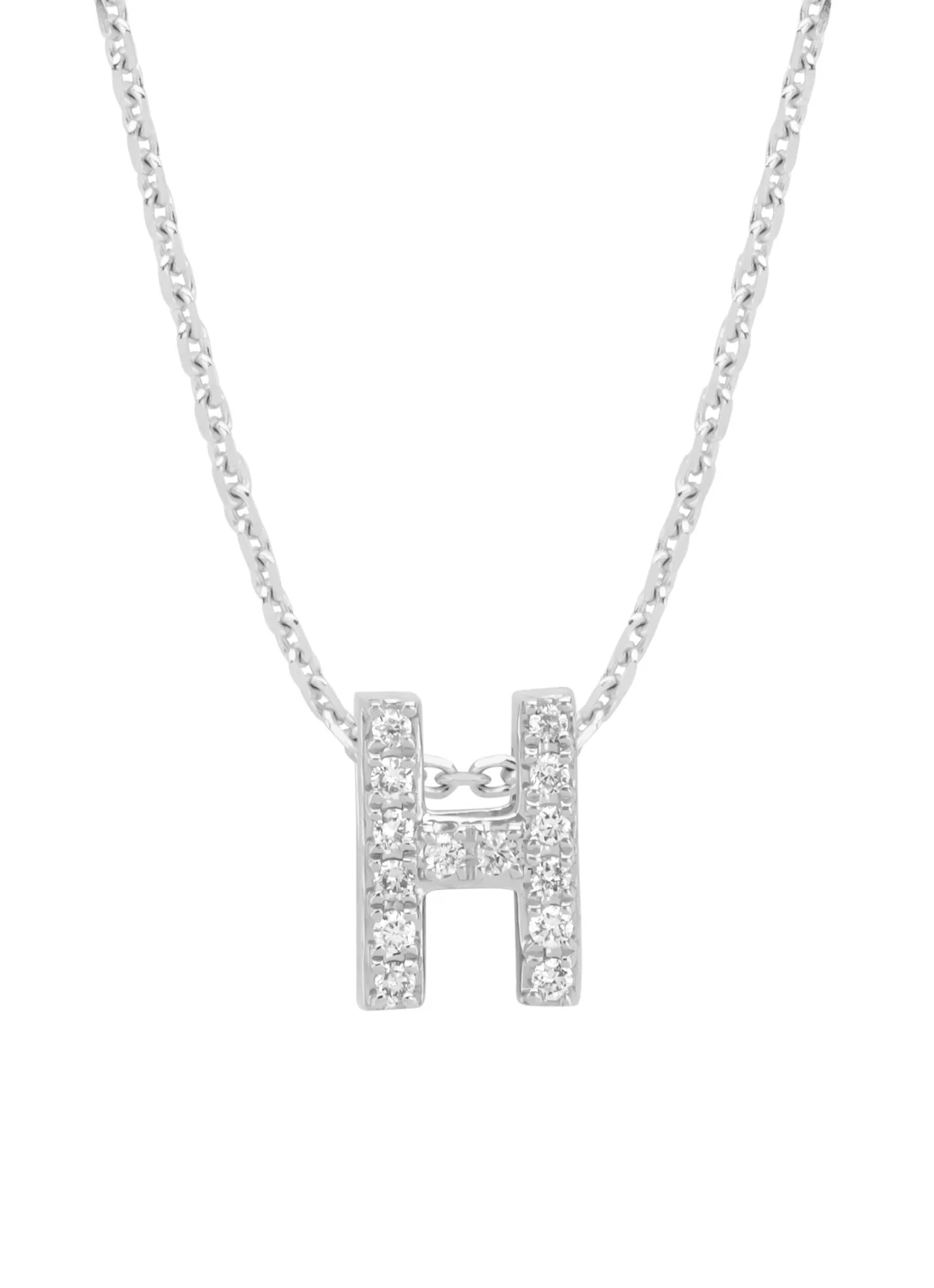 Witgouden hanger H, 0.05 ct diamant, Alphabet