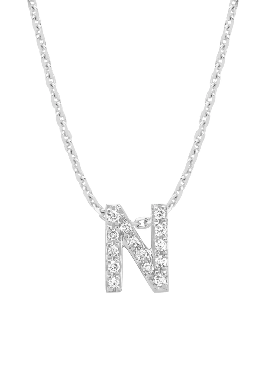 Witgouden hanger N, 0.05 ct diamant, Alphabet