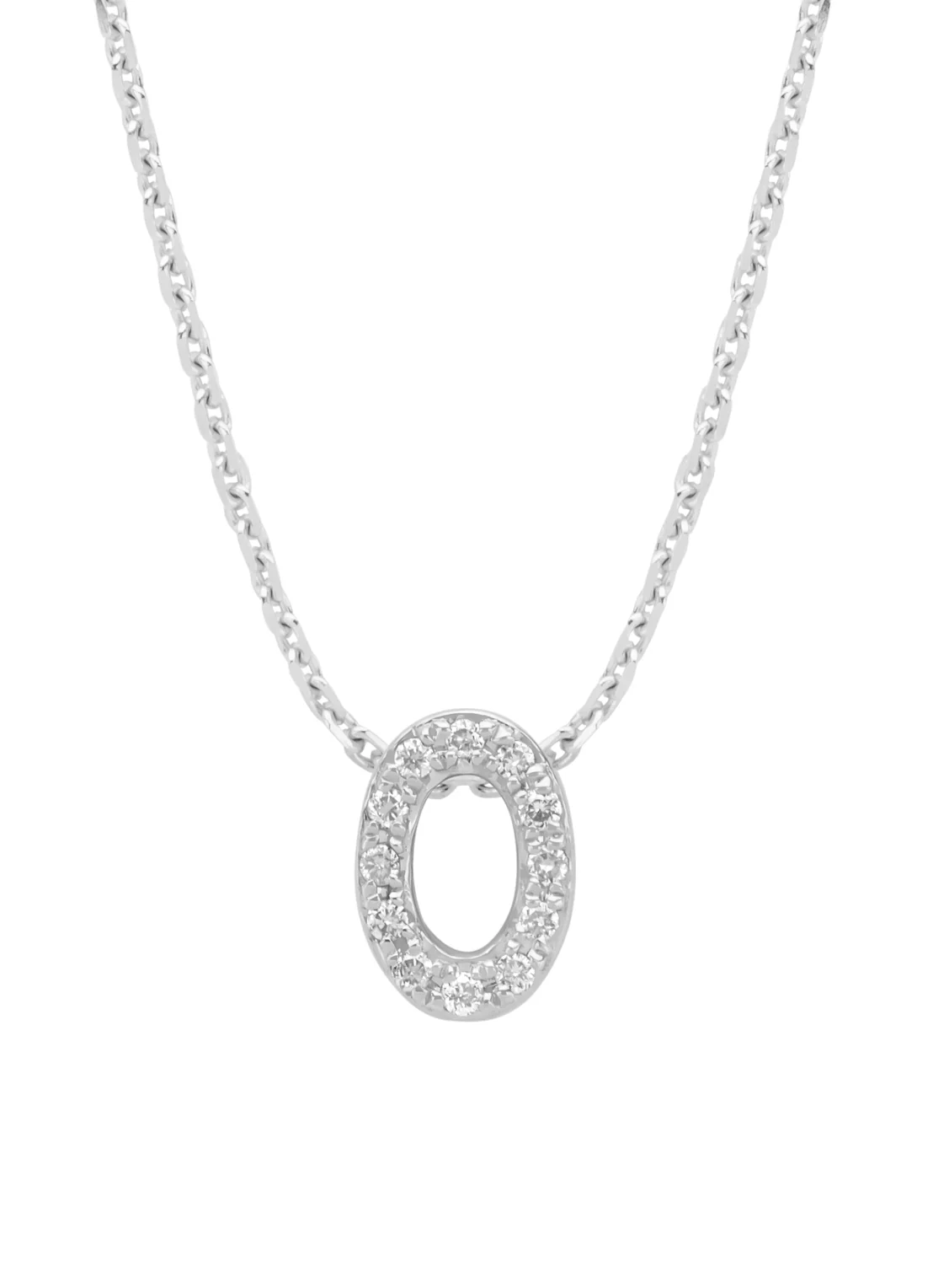 Witgouden hanger O, 0.05 ct diamant, Alphabet
