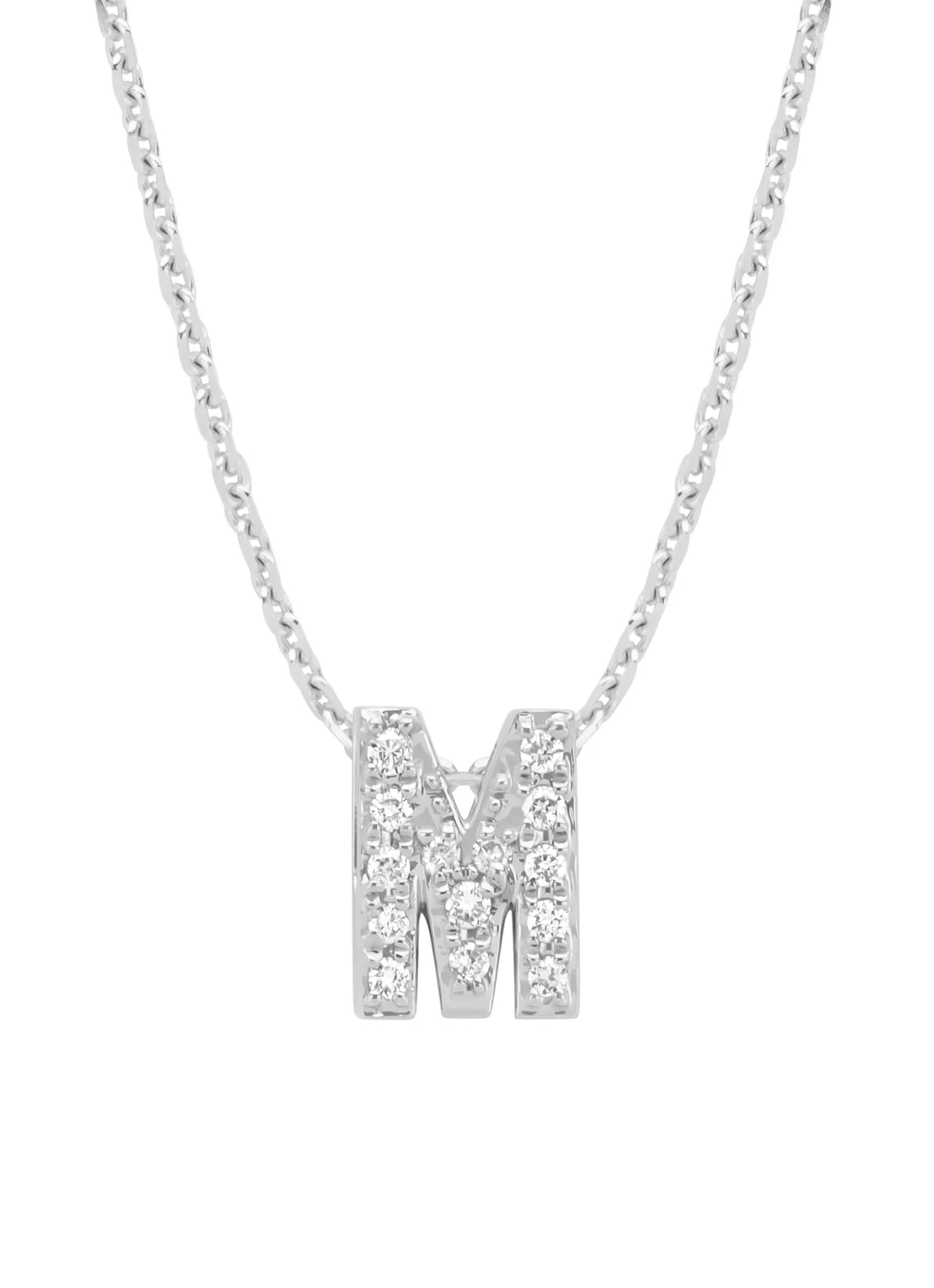 Witgouden hanger M, 0.06 ct diamant, Alphabet