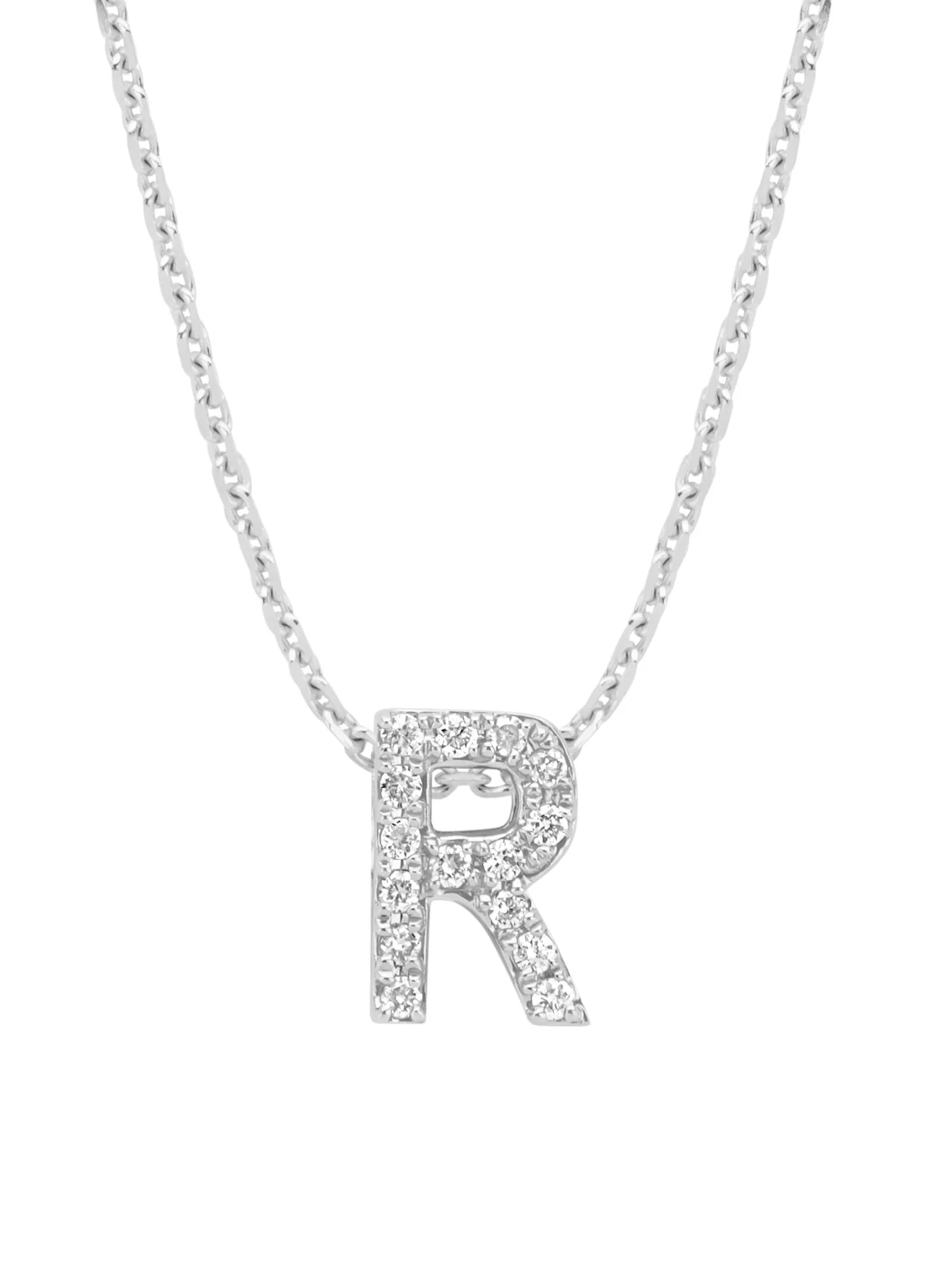 Witgouden hanger R, 0.06 ct diamant, Alphabet